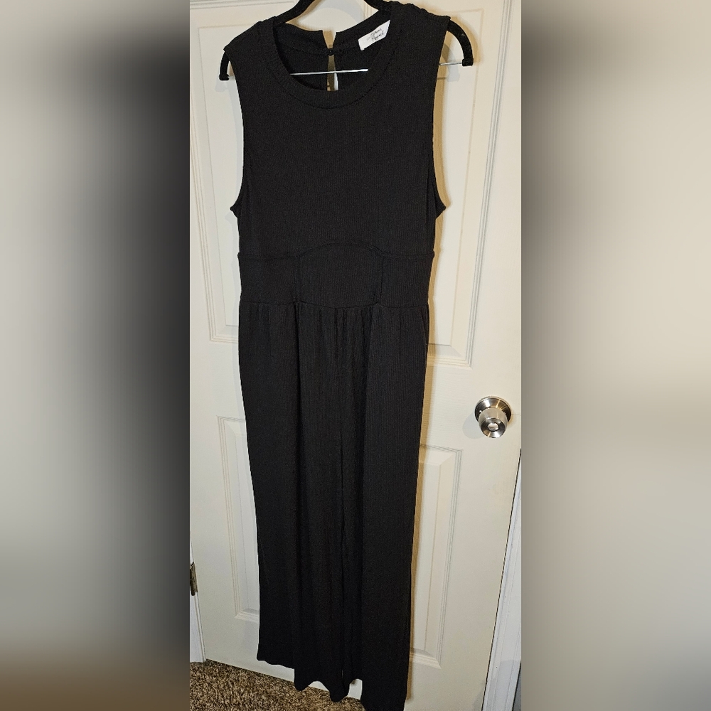 Beacon Black Ribbed Wide Leg Jumpsuit